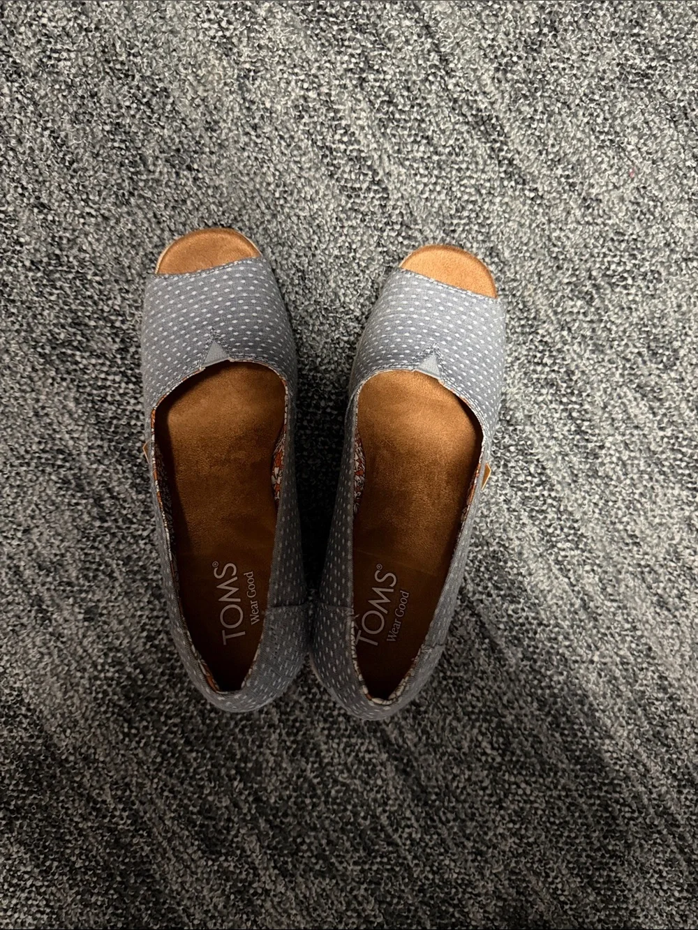 TOMS Gray / Blue Dotted Peep-Toe Flats